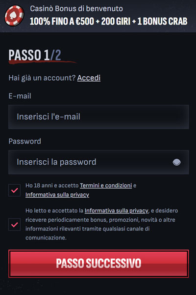 Registrazione a Mafia Casino